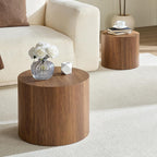 Round Coffee Table Set of 2, Nesting Coffee Table and End Table Set Wood Small Circle Drum Side Table for Living Room Office, No Assembly,Walnut