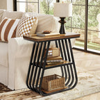 LITTLE TREE End Table for Living Room, 3-Tier Side Table for Small Spaces, Industrial Narrow Side Table with Storage Shelf in Oak Brown and Black