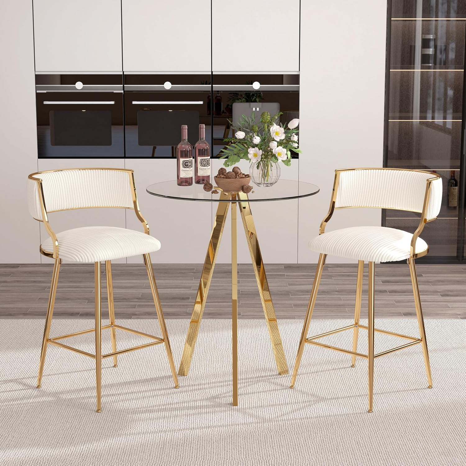 2 Pack Round Bar Table, 37.4" High Pub Table, 31" Small Cocktail Tables with Metal Base & Glass Top, for Small Spaces, Bistro Pub, Cafe(Gold)