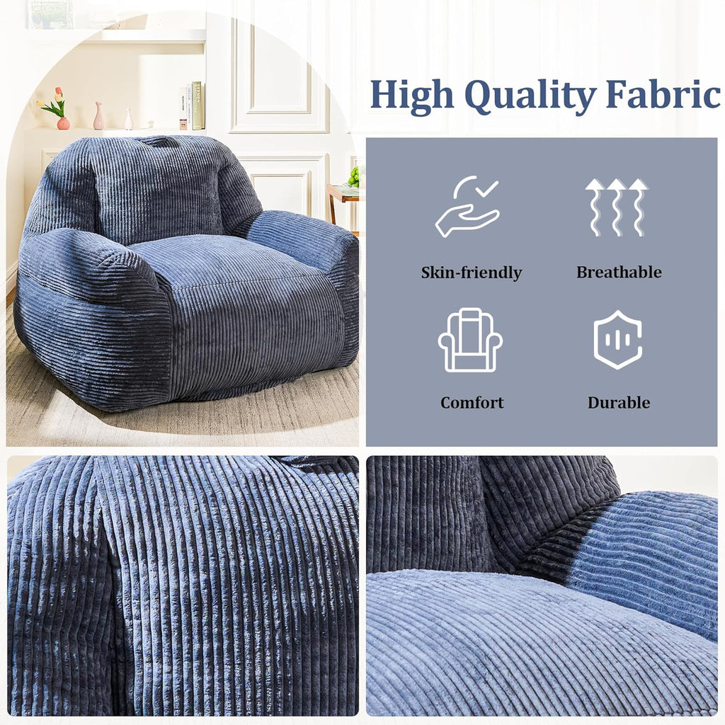 Bean Bag Chair, Faux Fur Bean Bag Chairs for Adults, Fluffy and Comfy Bean Bag with Filler, Bean Bag Sofa Chair for Reading, Gaming, Stuffed High-Density Foam (Grey)
