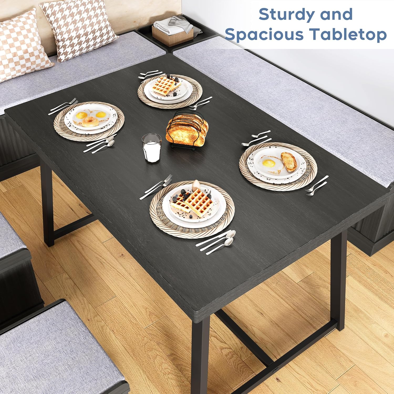 Brafab Corner Dining Table Set, 43 Inch Breakfast Nook Table Set with Bench with Hidden Storage & 2 Ottomans, 5-Piece Corner Bench Dining Table Set, Brown