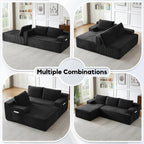 96.1" Cloud Sectional Couch, Modern Modular L Shape Sectional Sofa with Deep Seat Chaise, Comfy Corduroy Boneless Couches for Living Room (Black, Left Chaise)