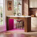 PAKASEPT 55" LED Bar Table with Smart RGB Lights,Faux Marble Counter Height Pub Dining Table,High Top Kitchen Island Table with Music Sync & Timer for Parties, Gatherings & Daily Use,White & Brown