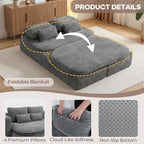 75'' Folding Sleeper Sofa Bed, Memory Foam Fold Out Couch, Boneless Foldable Full Size Guest Bed Mattress, Modern 2-in-1 Floor Deep Seat Sleeper Sofa with 4 Pillows and Blanket (Corduroy, Gray)