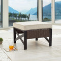 LOKATSE HOME Outdoor Wicker Ottoman with Cushion Patio Bistro All Weather Rattan Furnitur Footrest Seat Steel X-Leg, Brown