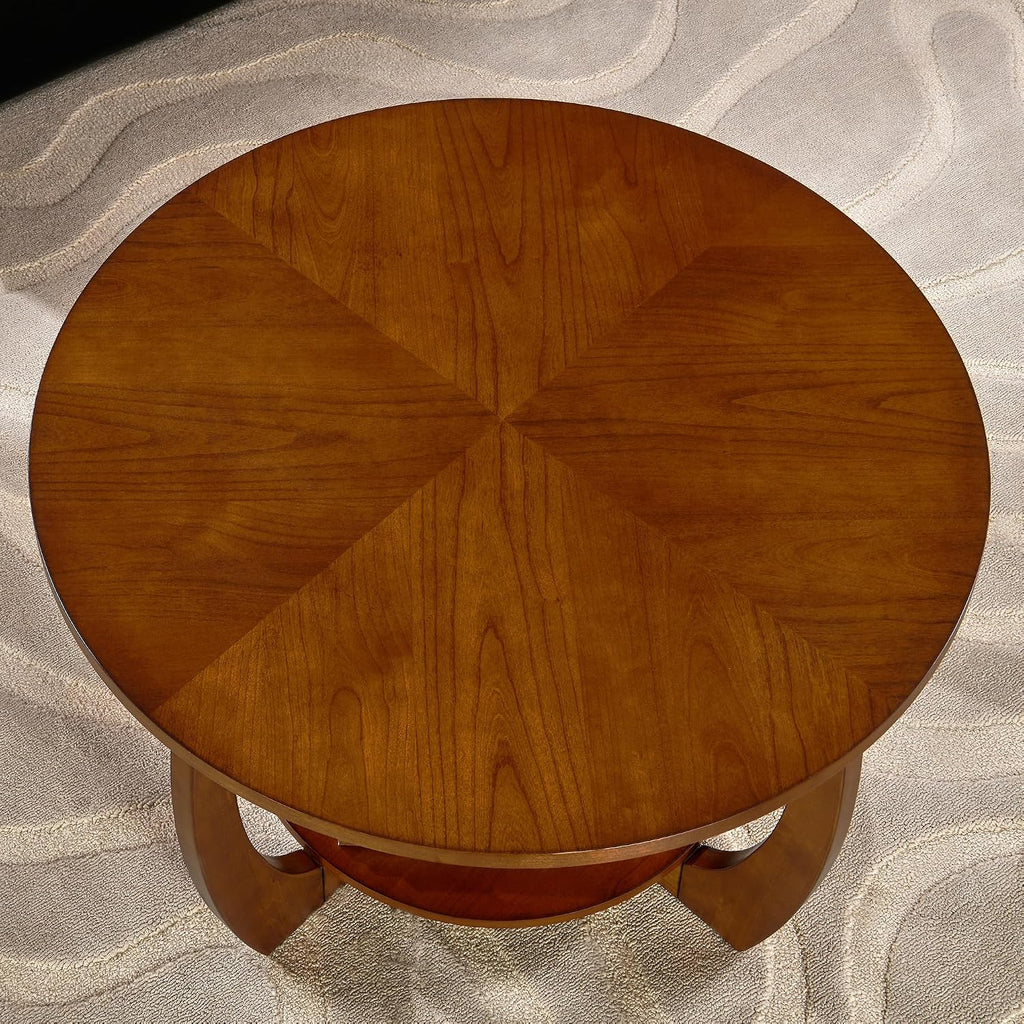 29.5" Round Coffee Table, 2-Tier Circle Coffee Table with Storage Removable Lower Shelf, Solid Wood Accent Center Table for Living Room, Curved Cross Legs & Walnut Finished, Easy Assembly, Dark Brown