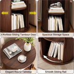 wanan Round Fluted End Table Set of 2, Tall Side Table with Sliding Tambour Door and Adjustable Storage Shelf, Modern Bedside Table, Nightstand for Living Room, Bedroom (Walnut)