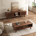 MAISONARIA Living Room Table Sets of 2, Mid Century Coffee Table & Dresser TV Stand, Sliding Door Coffee Table with Storage, Modern TV Stand for Bedroom, Living Room, Walnut