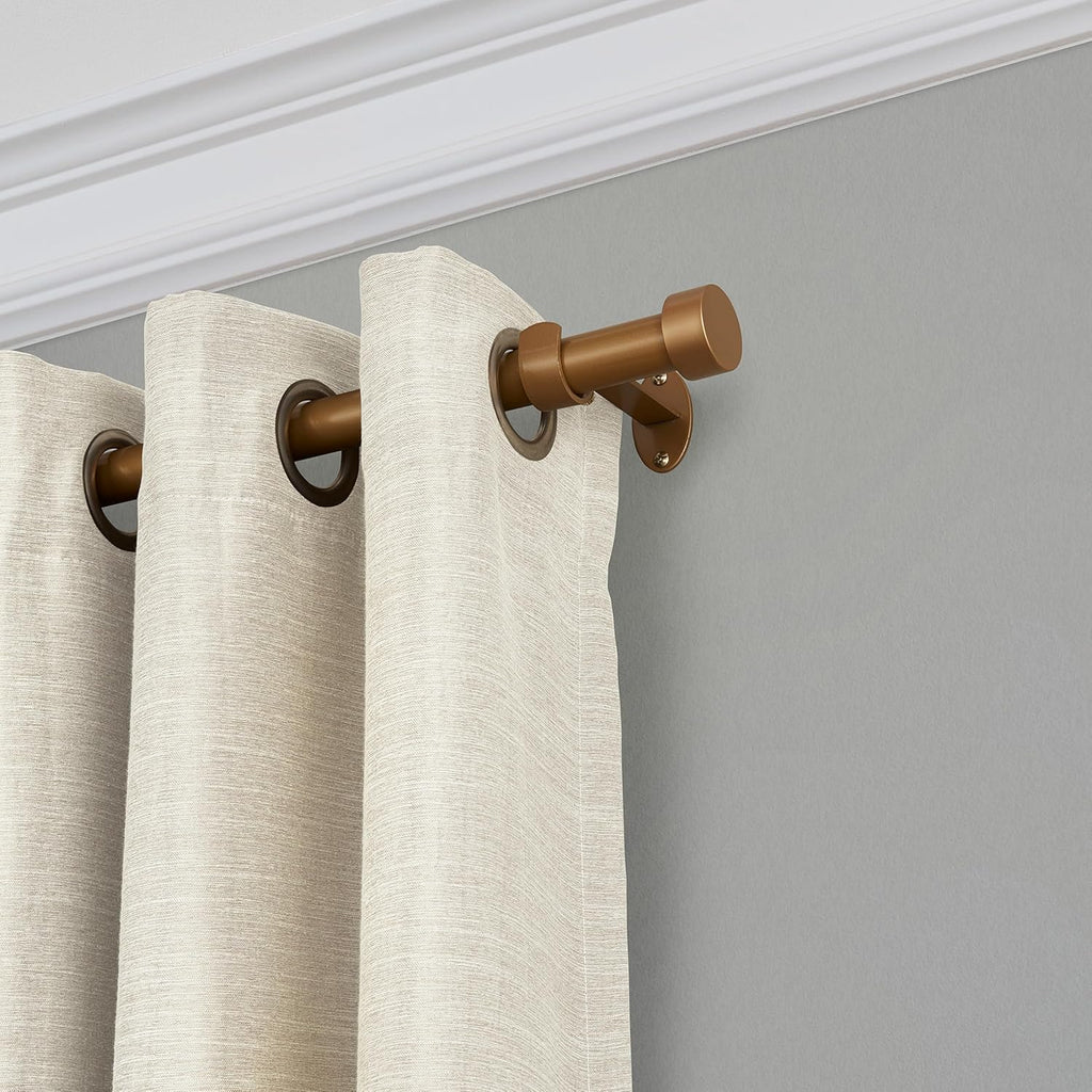Elrene Home Fashions Serena Single Curtain Rod for Curtains and Drapery with Contemporary Cap Finials, 1-Inch Diameter, 86" - 120" Adjustable Rod, Soft Gold