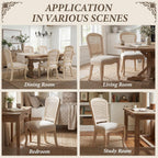 Wicker Dining Chairs Set of 4, Upholstered Linen Fabric Dining Room Chairs with Square High Rattan Back Farmhouse French Kitchen Chairs for Dining Table/Living Room/Restaurant, White