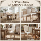 Wicker Dining Chairs Set of 6, Upholstered Linen Fabric Dining Room Chairs with Square High Rattan Back Farmhouse French Kitchen Chairs for Dining Table/Living Room/Restaurant, White