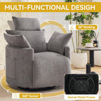 Manual Rocking Chair Nursery, 360° Swivel Recliner Chair with Side Pocket, Glider Reclining Chair for Adults Small Space, Barrel Recliners with 2 Pillows for Living Room, Chenille Light Grey