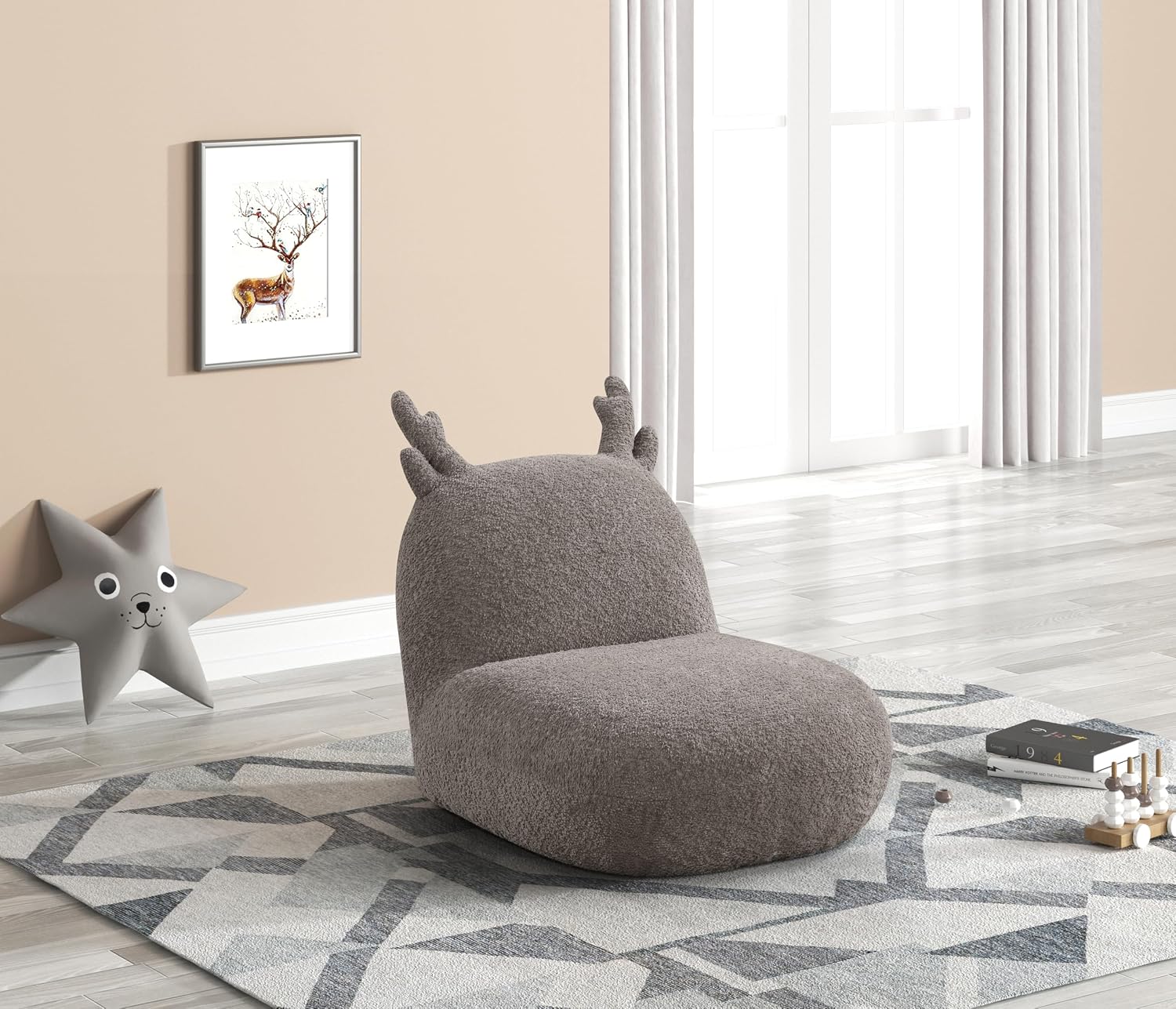21.5" W Brown Chenille Deer Shaped Chair