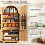 72" Tall Arched Cabinet with Doors, Modern Farmhouse Kitchen Storage Cabinet, Fluted Hutch with 3 Adjustable Shelves, Hidden Drawer Versatile Cupboard for Kitchen, Dining Room, Bathroom, Natural