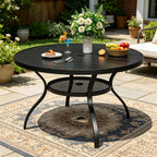 SUNCROWN 42 Inch Round Outdoor Patio Dining Table, All Weather Black Metal Steel Slat Table with 1.5" Umbrella Hole, Weather Resistant Outside Furniture for Lawn Garden Backyard Porch