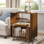 Side Table with Storage, Small End Tables with Sliding Door, Rolling Night Stand with Wheels, Mid Century Modern Bedside for Living Room, Bedroom, Small Space (Walnut)