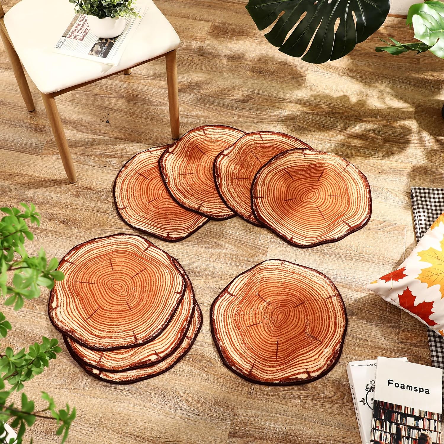 12 Pcs Round Carpet Rugs 15 Inch Non Slip Accent Mats Soft Plush Floral Floor Mats for Living Room Bedroom Entryway Vanity Dorm Apartment Home Decor (Stump)