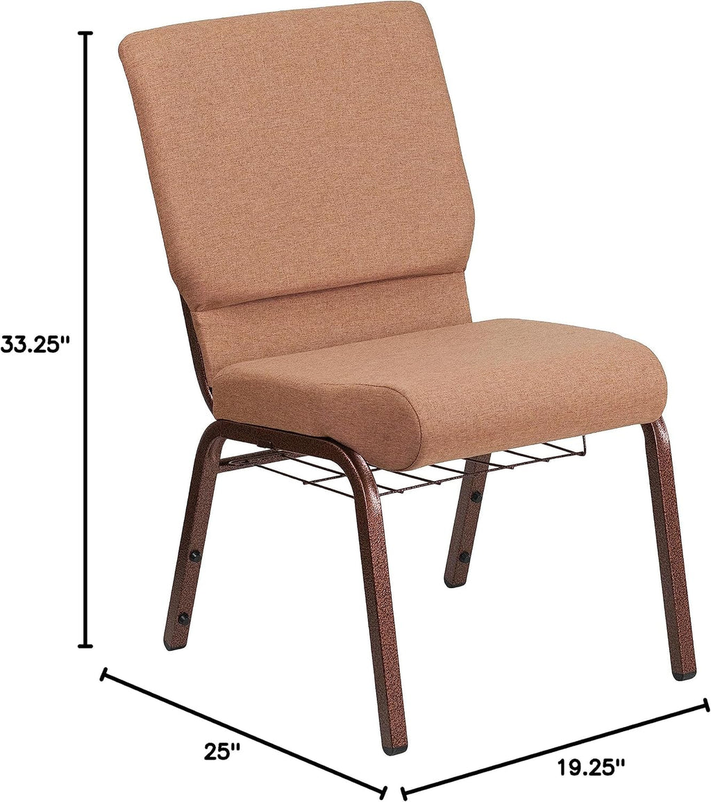 Flash Furniture HERCULES Series 18.5''W Church Chair in Caramel Fabric with Cup Book Rack - Copper Vein Frame