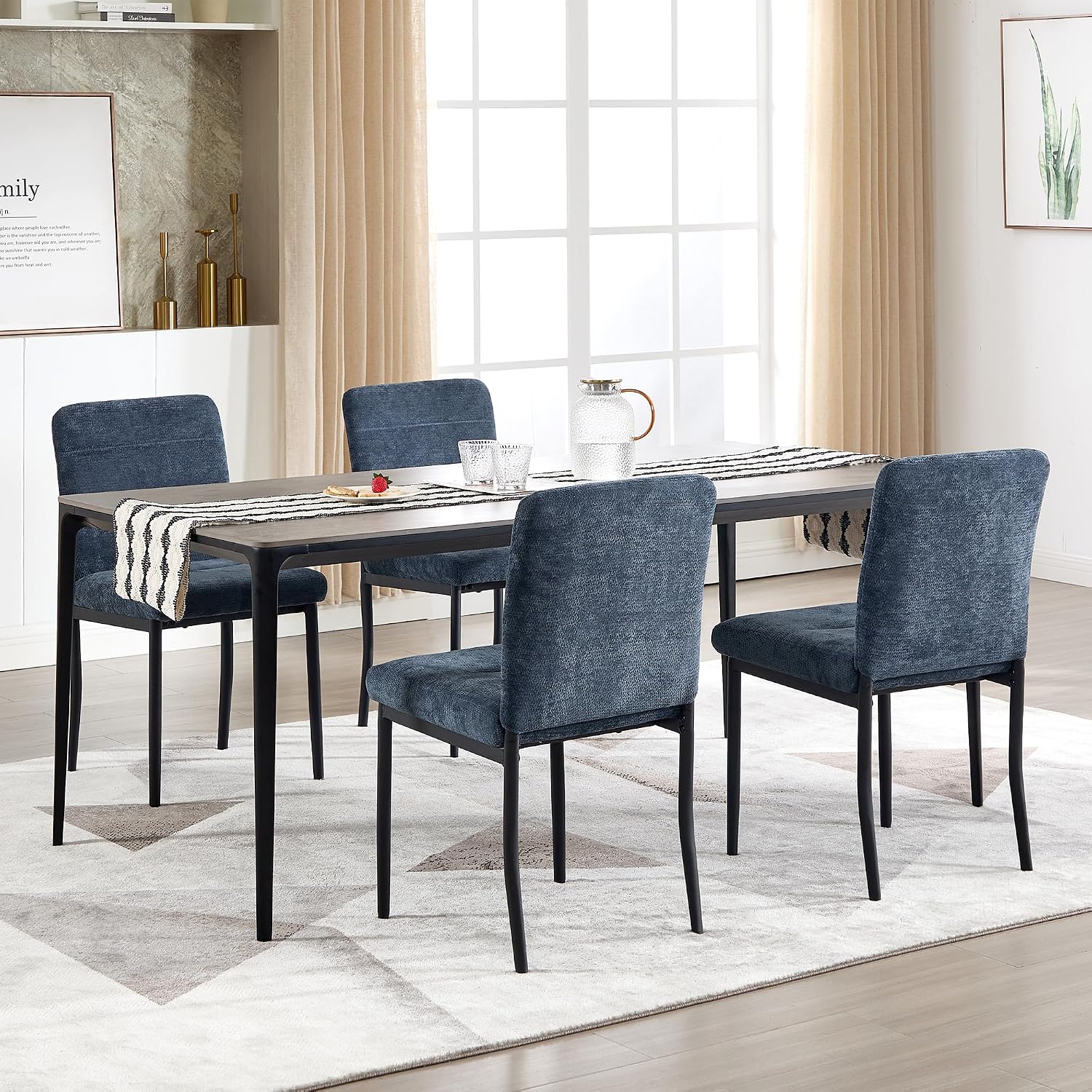 Dining Chairs Set of 4, Modern Upholstered Fabric Parsons Dining Room Chairs, Armless Kitchen Chairs with Metal Legs and Padded Seat for Living Room, Bedroom, Kitchen