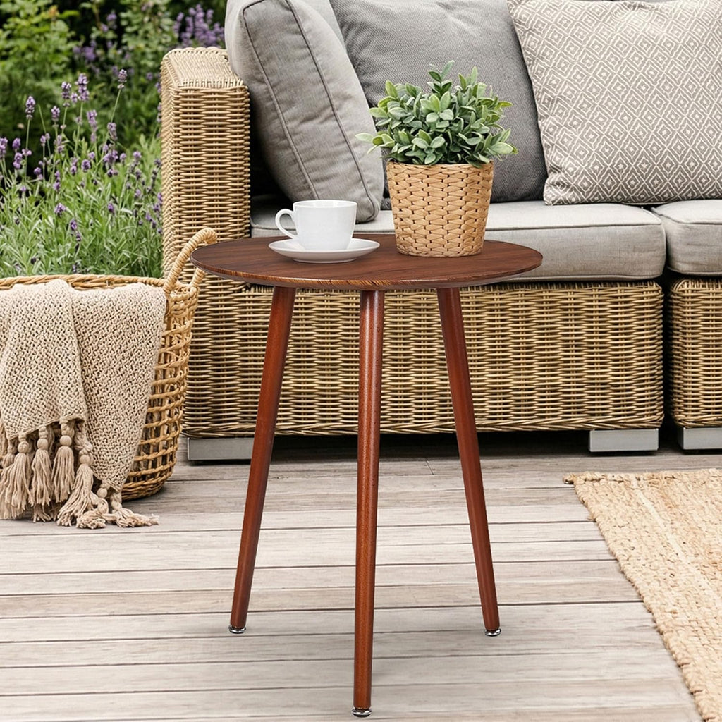 VECELO Round Side Table, Small End Table for Indoor Outdoor, Wooden Bedside Table with Non-Slip Foot Pads, 3-Legged Nightstand for Living Room Bedroom Bathroom, 20" x 20" x 23.8",Rustic Walnut