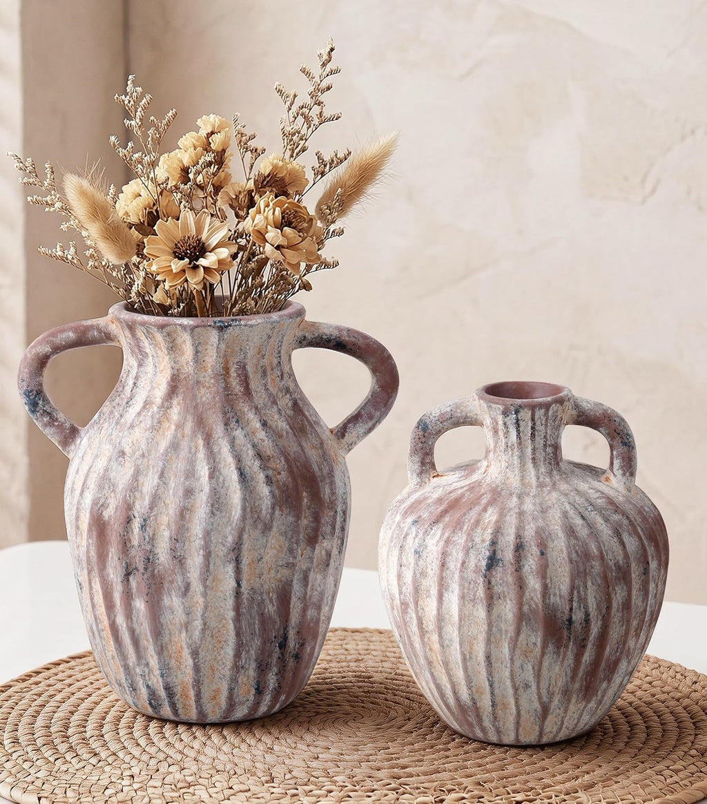 Ceramic Vases Set of 2, Flower Vase Bud Vases Small Vase for Pampas Grass Home Decor Modern Boho Living Room Bathroom Office Coffee Desk Fireplace Centerpieces Gift for Mother, Wife