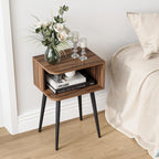 Nightstand Set of 2, Small Bed Side Table for Small Spaces, Mid Century Modern Nightstand End Table with Open Storage, Side Table for Bedroom Living Room, Walnut Brown MLBZ20R-2