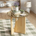 Asday Farmhouse End Table, Wood Side Table with Metal Tray Top, Geometric Base, Small End Table, Bedside Table for Living Room or Bedroom, 1 Piece