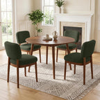 Wooden Dining Chairs Set of 4, Boucle Upholstered Kitchen Chairs with Solid Wood Legs, Mid Century Modern Dining Chairs, Farmhouse Side Chair with Hardwood Frame for Dining Room, Green