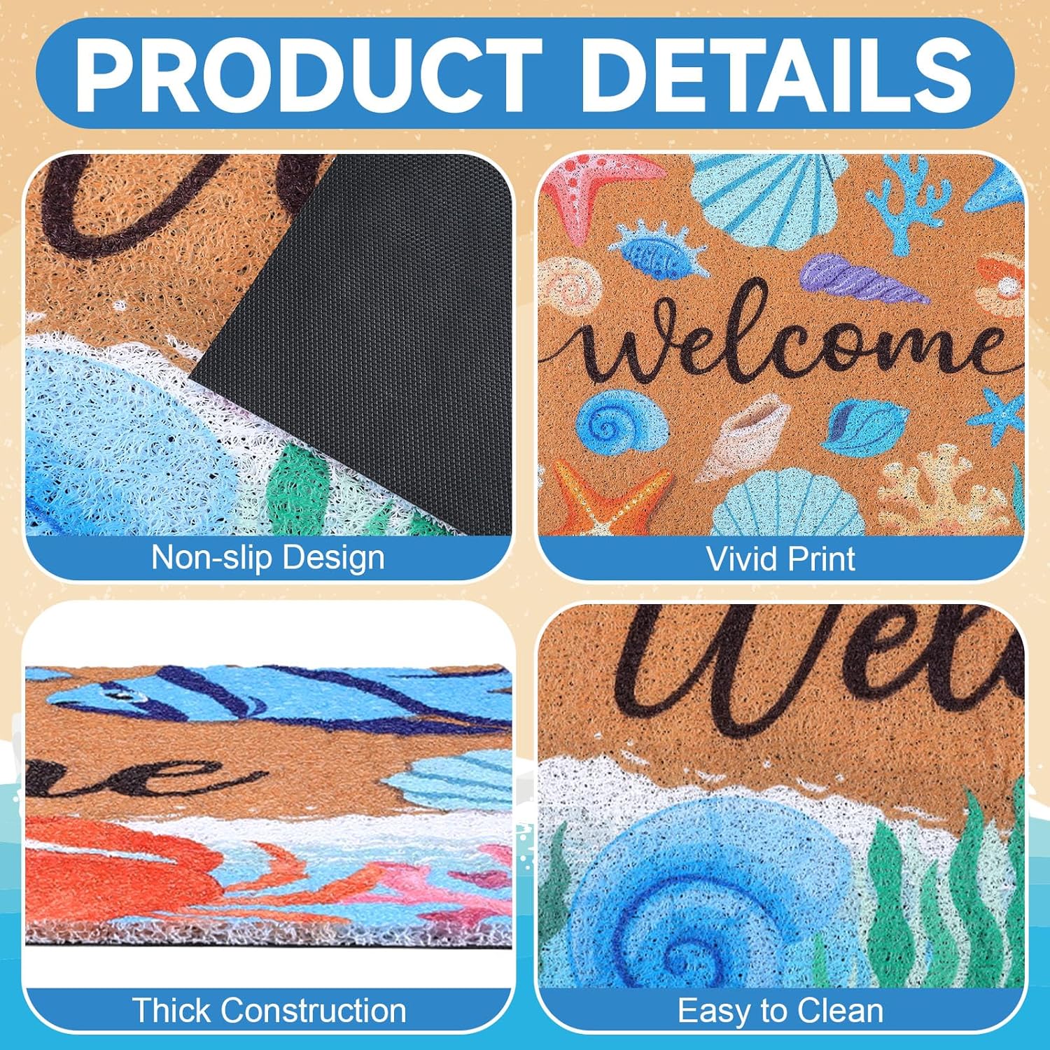 Booson 2 Pcs Welcome Mat Front Door Coastal Beach Coir Doormat Starfish Seashell Non Slip Entrance Door Rugs for Summer Outdoor Indoor Holiday Home Bathroom Decoration 29.5 x 15.8 inch