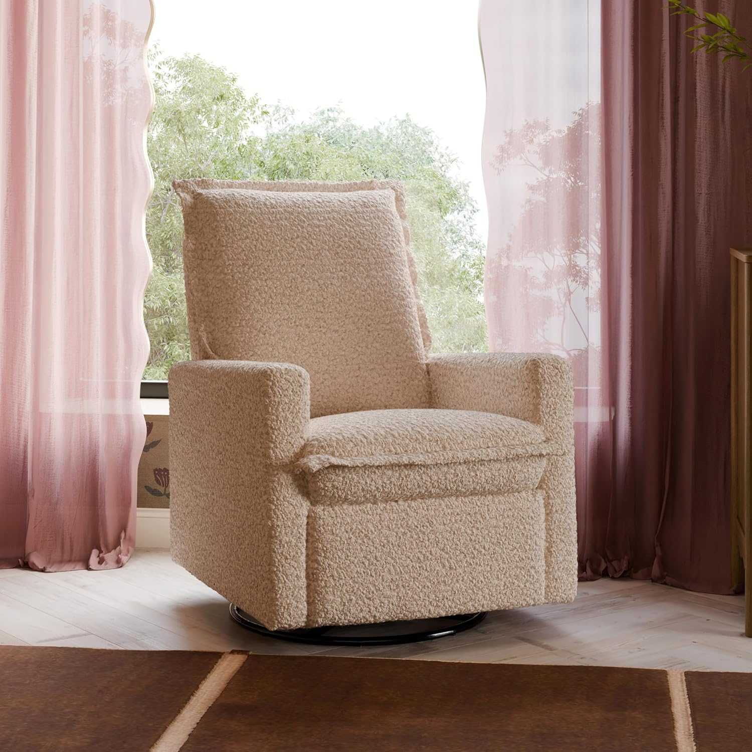 Babyletto Cali Flange Recliner and Swivel Glider in Chai Shearling, Greenguard Gold and CertiPUR-US Certified