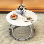 O&K FURNITURE Silver Coffee Table, Round Coffee Table Faux Marble Veins, Modern Center Table with Chrome Finish, for Living Room, Home Office, 1 PC