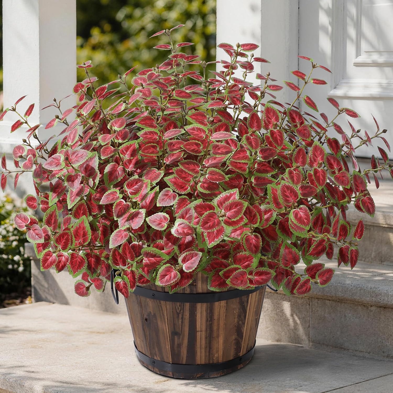 Ivydale Artificial Plants Outdoor 5 Pcs, Faux Greenery Plants Outdoor UV Resistant Silk Plants with Stems, Fake Plants for Outside Planter Front Porch Patio Pathway Decoration(Red)
