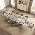 Honyee Extendable Dining Table with Leaf, 78 to 110 Inch Rectangular Sintered Stone, Modern Large Dining Room Table Seats 6 8 10 12, Metal Base, Marble Look for Family Gatherings
