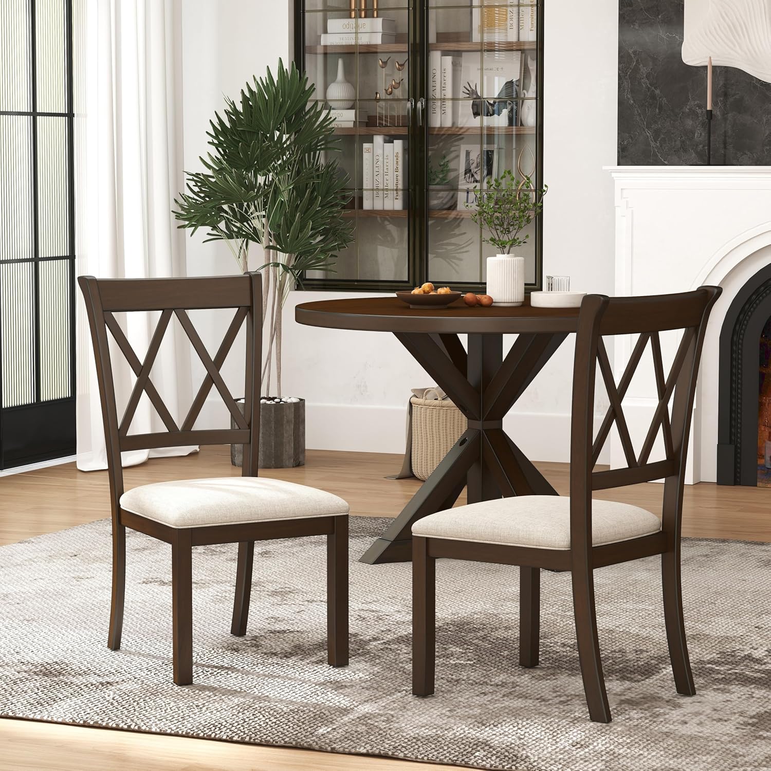 Roundhill Furniture Windvale Fabric Upholstered Dining Chair, Set of 2, Espresso