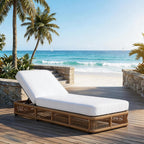 Outdoor Chaise Lounge Chair Set of 2, 5-Position Adjustable Backrest, All-Weather Brown Woven Rope Recliner with 5 Inch Beige Cushion, Water-resistant Patio Lounge Chair for Poolside, Beach, Backyard