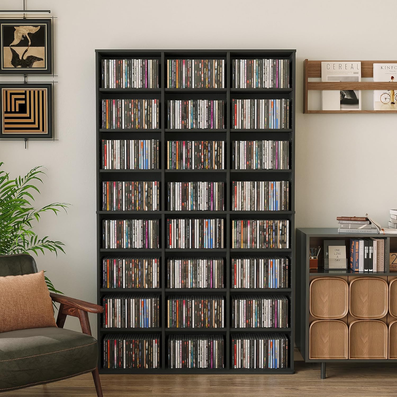 DVD Storage Shelf, 8-Tier Media Storage Cabinet with Adjustable Shelves for CDs, DVDs, Video Games, DVD Stand Tower for Living Room, Bedroom, Office, Black