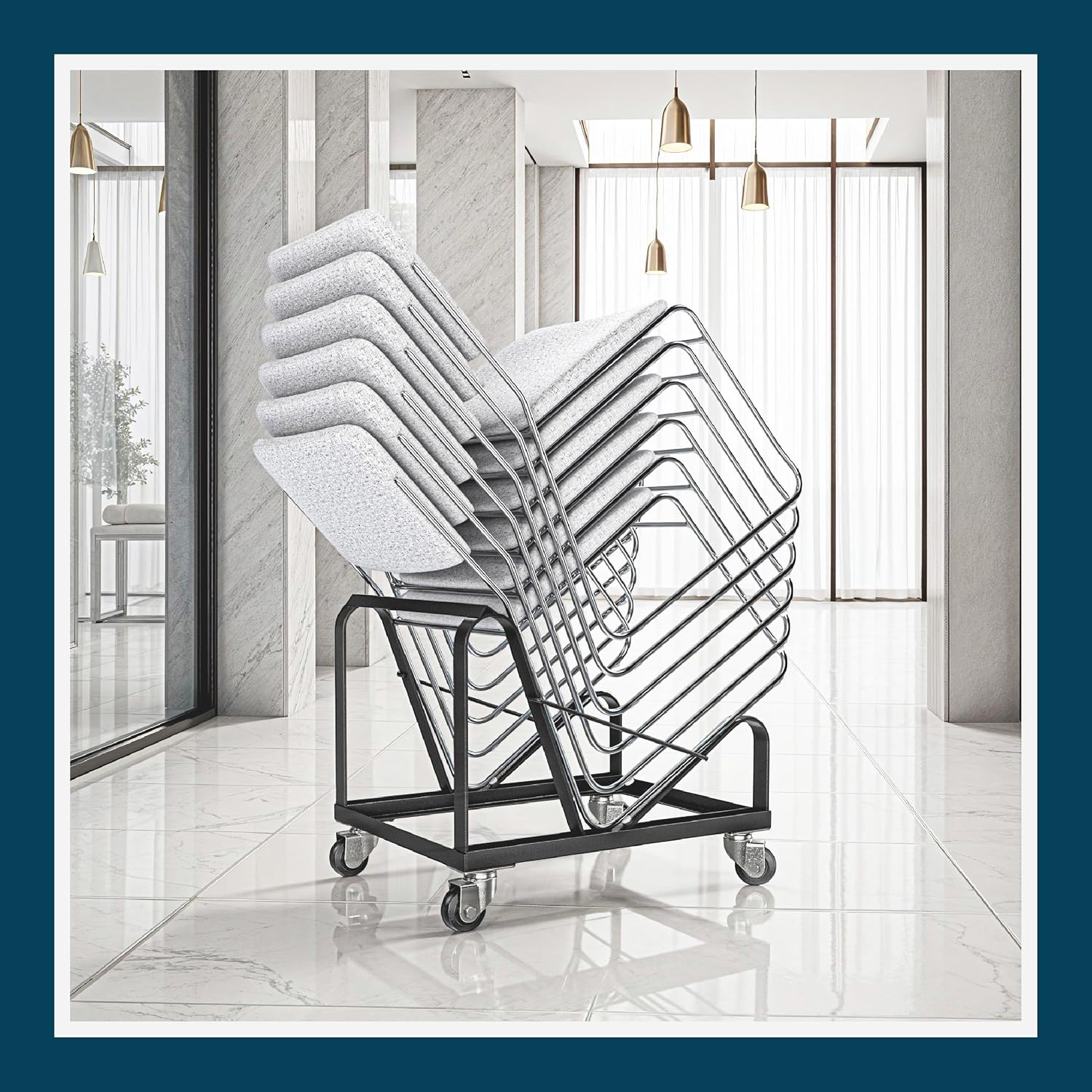 OEF Furnishings OEFDY86 Stack Chair Dolly, Heavy Duty Steel Cart (Vertical Cradle, Fits OEF8600 Series and Similar Sized Stack Chairs, 1100 lb Weight Capacity, Swivel Casters)