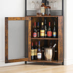 Amyove Corner Wine Bar Cabinet with Detachable Wine Rack, Industrial Wine Cabinet with Glass Holder, Small Sideboard and Liquor Coffee Bar Cabinet with Mesh Door, ‎Retro Brown