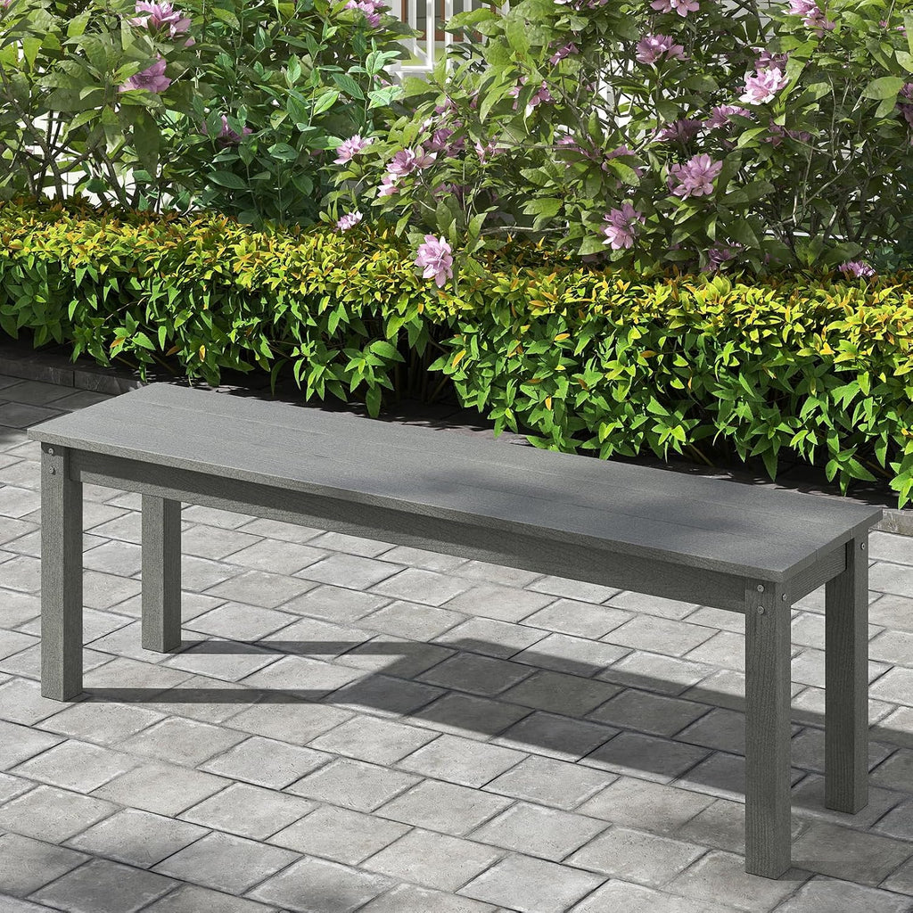 Giantex 55" HDPE Outdoor Bench, 2-3 People Weatherproof Backless Patio Garden Bench with 750 Lbs Capacity, Fade Resistant Outside Seating Furniture, Loveseat for Porch, Yard, Park (1,Grey)
