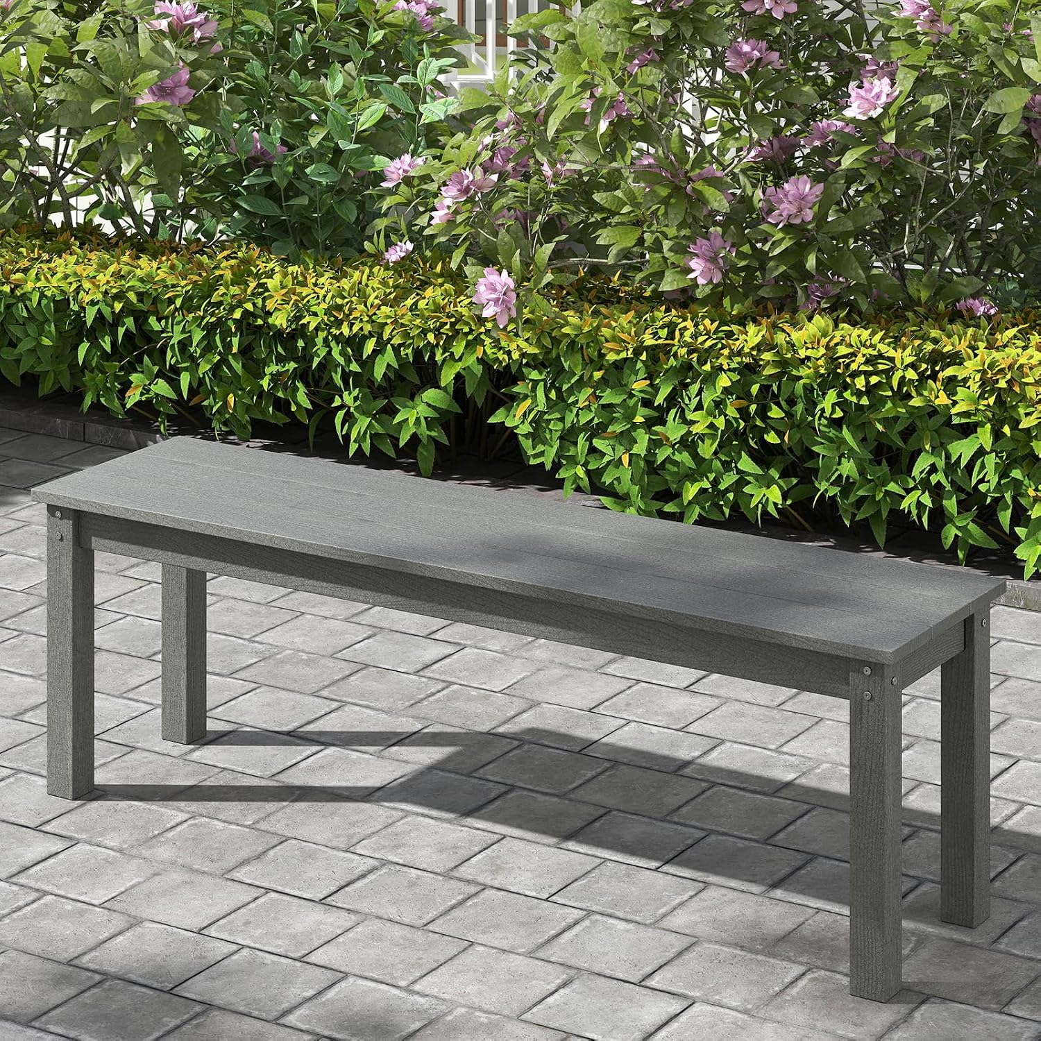 Giantex 55" HDPE Outdoor Bench, 2-3 People Weatherproof Backless Patio Garden Bench with 750 Lbs Capacity, Fade Resistant Outside Seating Furniture, Loveseat for Porch, Yard, Park (1,Grey)