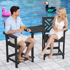 HDPE Outdoor Adirondack Bar Chairs Set of 2,Tall Adirondack Chairs with Umbrella Table,bar stools with Back for Patio Backyard Swimming Pool Durable Weather Resistant Design Black