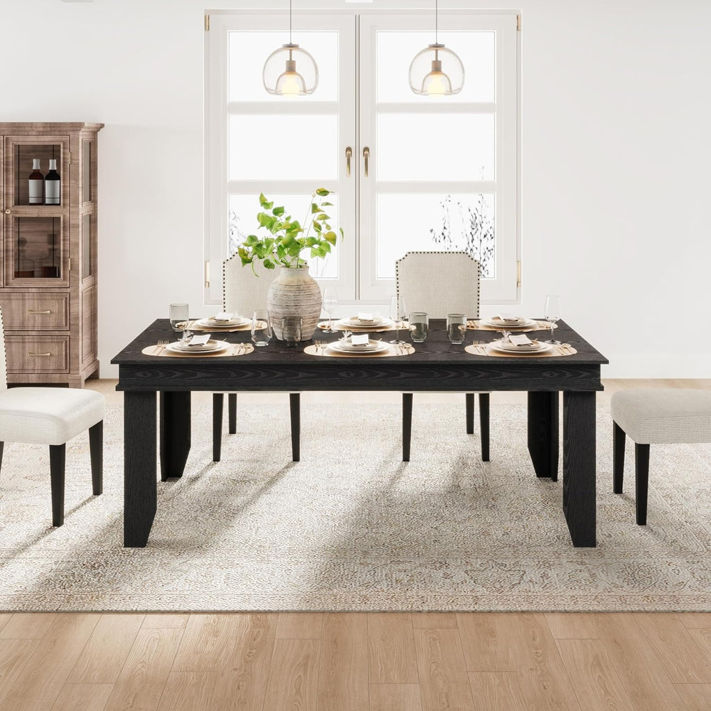 GarveeHome 7-Piece Farmhouse Dining Table Set for 6, Rectangular Wood Kitchen Table and 6 Upholstered Chairs with Padded Seats, Modern Kitchen Table with Chairs for Dining Room