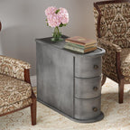 Wood End Table with 3 Drawers, No Assembly Required Narrow Sofa Side Table for Living Room, Vintage Slim Nightstand Bedside Table Bedroom (3 Drawers, Grey, 1Pc)