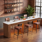 PAKASEPT 55" LED Bar Table with Smart RGB Lights,Faux Marble Counter Height Pub Dining Table,High Top Kitchen Island Table with Music Sync & Timer for Parties, Gatherings & Daily Use,White & Brown