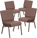 EMMA + OLIVER 4 Pack 21" W Stacking Church Chair in Brown Dot Fabric - Gold Vein Frame