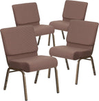 EMMA + OLIVER 4 Pack 21" W Stacking Church Chair in Brown Dot Fabric - Gold Vein Frame