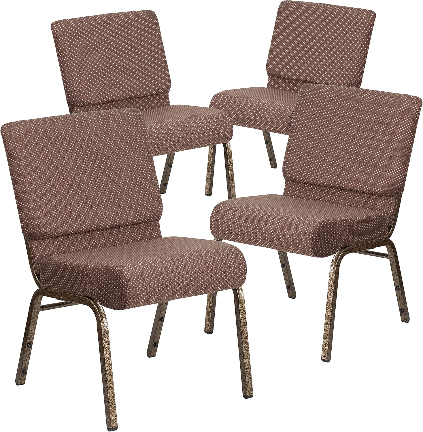 EMMA + OLIVER 4 Pack 21" W Stacking Church Chair in Brown Dot Fabric - Gold Vein Frame