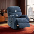 360° Swivel Rocking Recliner Chair, Massage Lazy Boy Recliner, Small Spaces Recliner for Living Room, Bedroom and Nursery, Navy Blue Chenille