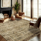 CHAMPLANT Area Rug 8x10 Washable Rug Brown Vintage Traditional Mat Distressed Indoor Foldable Thin Retro Accent Floral Non Slip Carpet Living Room Dining Room Office
