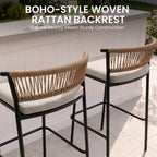 Crestlive Products Outdoor Bar Stools Set of 4, 26" Counter Height Stackable Modern Patio Bar Chairs with Rattan Back, for Garden Deck Pool Backyard
